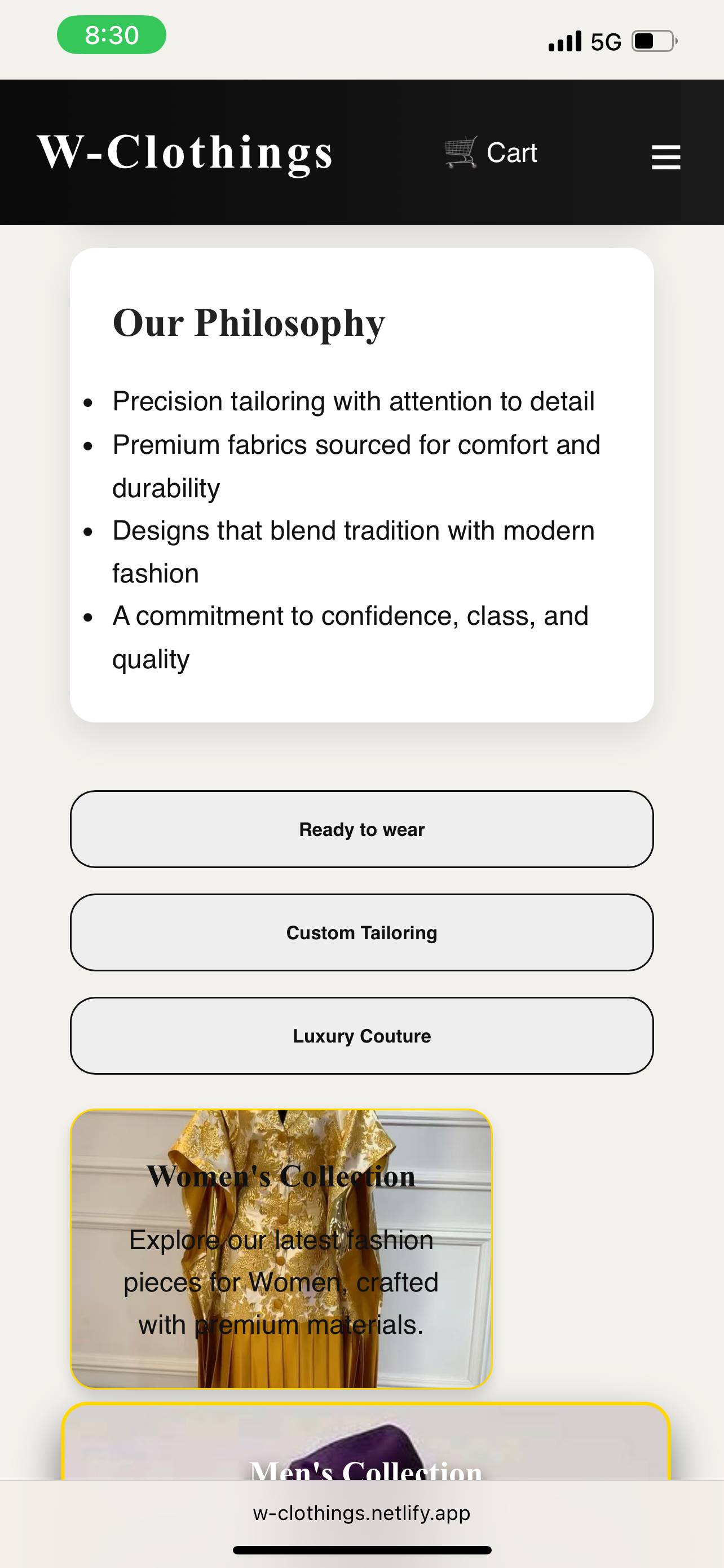 W-Clothings Mobile View